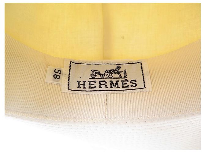 Hermès TALLA DE SOMBRERO HERMES 58 GORRO MIXTO ALGODÓN Y PIEL BLANCO - vista 5