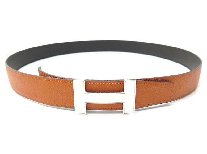 Hermès HERMES SCHNALLE H QUIZZ WENDEGÜRTEL 32MM T95 SCHWARZER UND ORANGER LEDERGÜRTEL - Ansicht 2