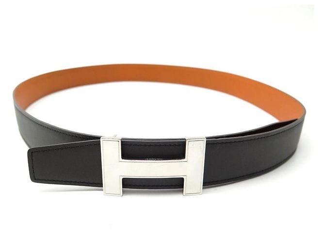 Hermès HERMES SCHNALLE H QUIZZ WENDEGÜRTEL 32MM T95 SCHWARZER UND ORANGER LEDERGÜRTEL - Ansicht 3