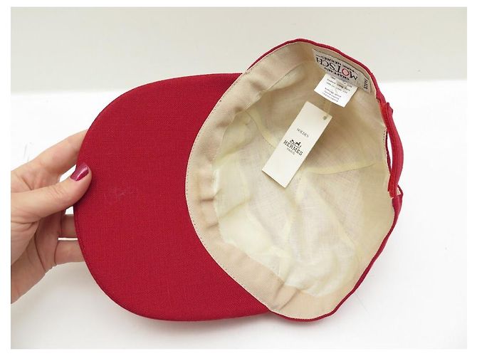 Hermès NEUE MOTSCH CAP FÜR HERMES MANHATTAN 001549N Größe 55 ROTE LEINENMÜTZE - Ansicht 3