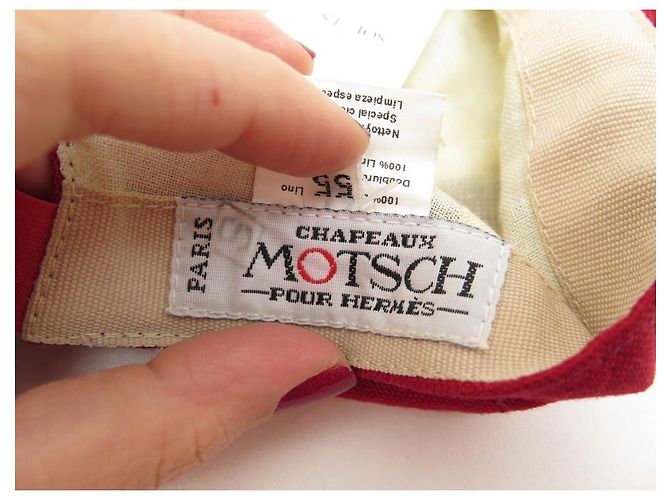Hermès NEUE MOTSCH CAP FÜR HERMES MANHATTAN 001549N Größe 55 ROTE LEINENMÜTZE - Ansicht 5
