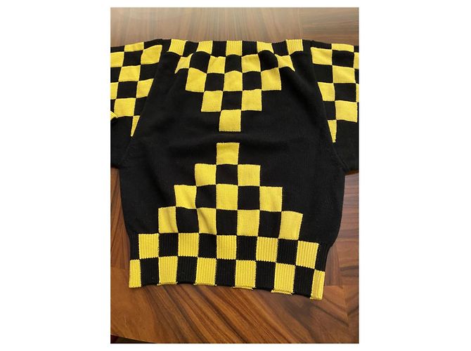 Louis Vuitton Karierter Kaschmir Wollpullover Schwarz Gelb - Ansicht 3