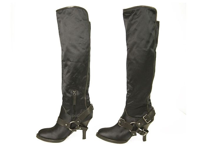 Ermanno Scervino Blue Satin Black Leather Overknee-Stiefel Heels Schuhe Gr 39 - Ansicht 4