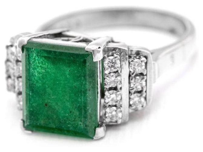 Autre Marque Anello con smeraldo e diamanti in platino Grigio - vista 2