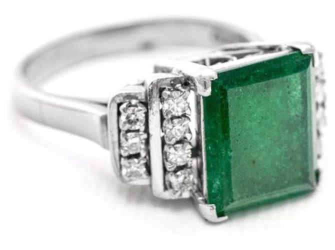 Autre Marque Anello con smeraldo e diamanti in platino Grigio - vista 3
