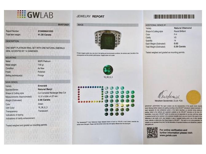 Autre Marque Anello con smeraldo e diamanti in platino Grigio - vista 5
