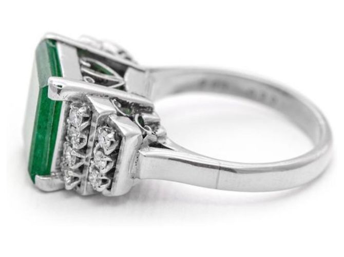 Autre Marque Anello con smeraldo e diamanti in platino Grigio - vista 6