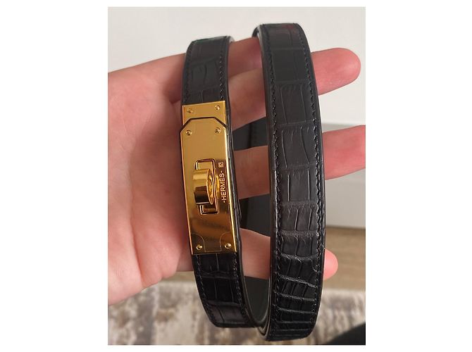 Hermès Kelly Gürtel aus schwarzem Alligatorleder - Ansicht 5