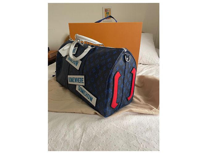 Borsa Keepall di Louis Vuitton Virgil Abloh x Lawrence Weiner Bianco Blu - vista 2