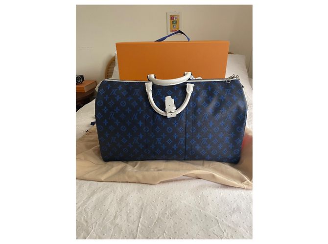 Borsa Keepall di Louis Vuitton Virgil Abloh x Lawrence Weiner Bianco Blu - vista 3