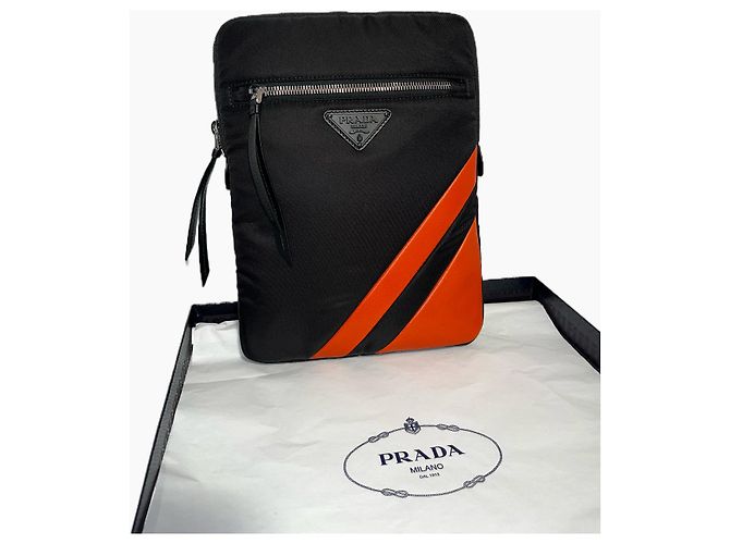 Pochette Prada Tessuto & Saffiano Nera e Arancione Nero - vista 10