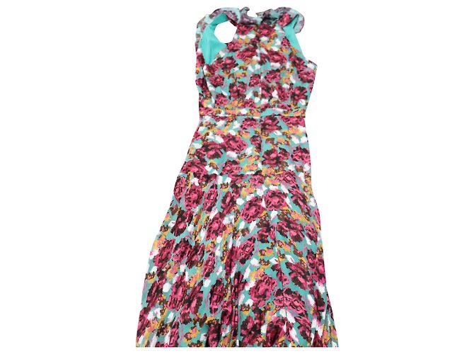 Autre Marque Abito midi Saloni con volant floreali in rayon multicolor - vista 2