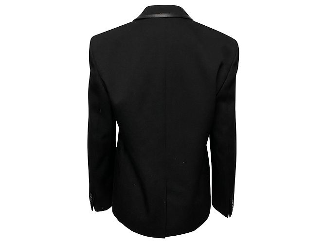 Blazer Saint Laurent con bordo in ecopelle in lana nera - vista 3
