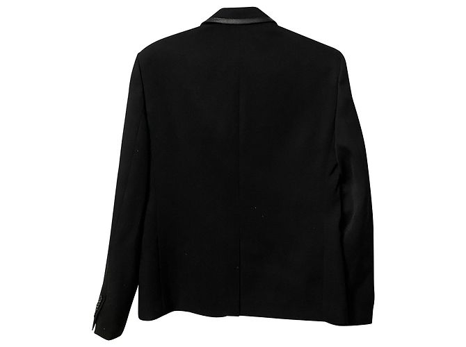 Blazer Saint Laurent con bordo in ecopelle in lana nera - vista 5