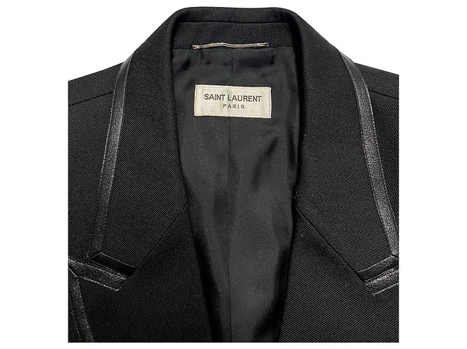 Blazer Saint Laurent con bordo in ecopelle in lana nera - vista 6