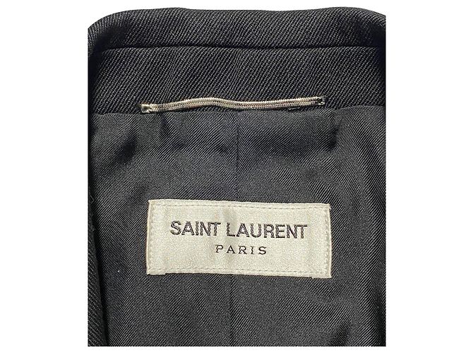 Blazer Saint Laurent con bordo in ecopelle in lana nera - vista 8
