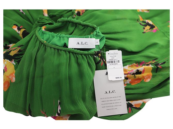 A.L.C EN.l.do. VESTIDO TENLEY Flroal Un Solo Hombro en Seda Verde - vista 3