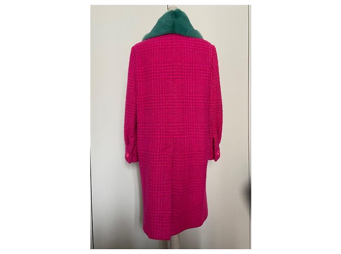 Emilio Pucci pink wool coat with mink collar - view 2