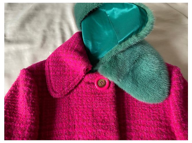 Emilio Pucci pink wool coat with mink collar - view 3