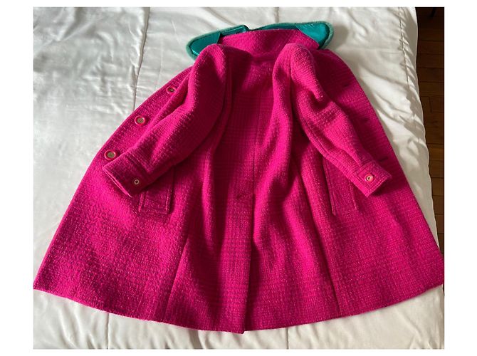 Emilio Pucci pink wool coat with mink collar - view 4