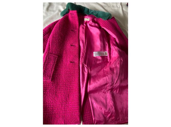 Emilio Pucci pink wool coat with mink collar - view 7