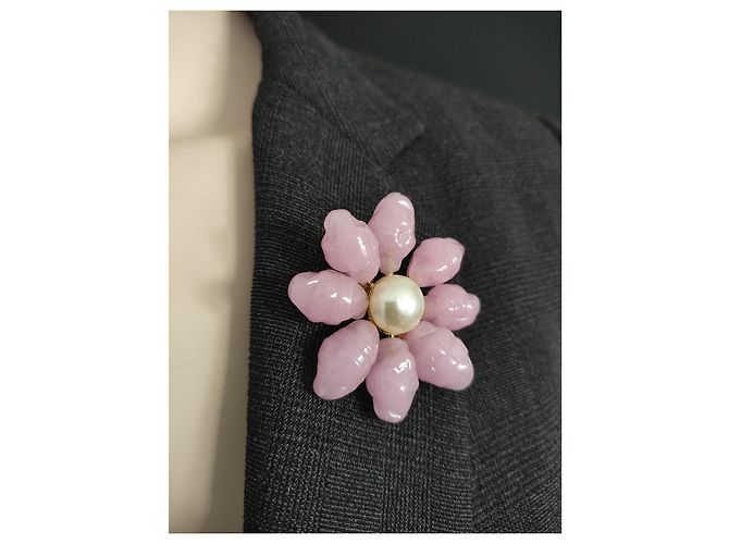 Broche Moschino de vidrio rosa - vista 9