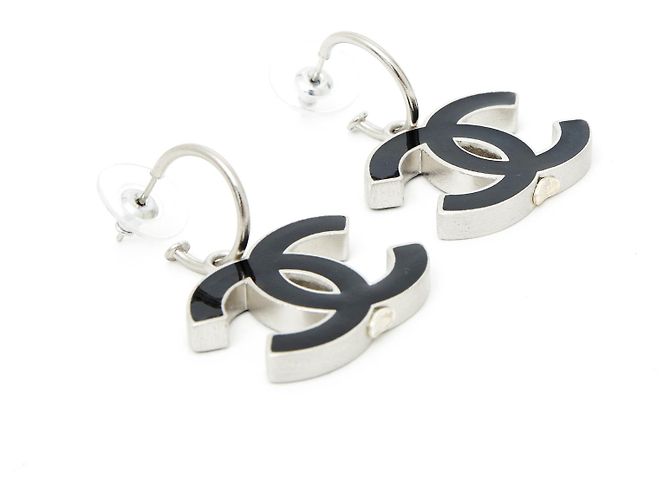 Chanel xl cc su cerchi smalto nero Argento - vista 2