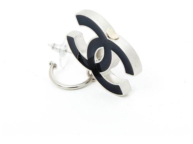 Chanel xl cc su cerchi smalto nero Argento - vista 3