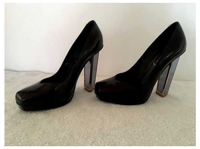 Yves Saint Laurent Tacón YSL Tripon con tacón triangular espejado Negro - vista 7