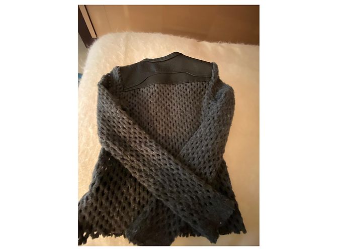 Iro Leather and Wool Jacket Dark Grey - view 3