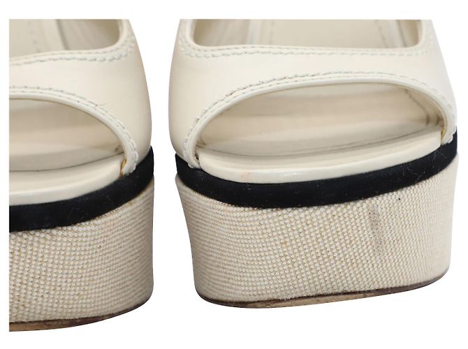 Zeppa Louis Vuitton in pelle beige Bianco - vista 10