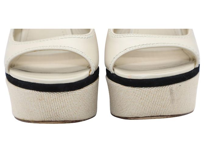 Zeppa Louis Vuitton in pelle beige Bianco - vista 12