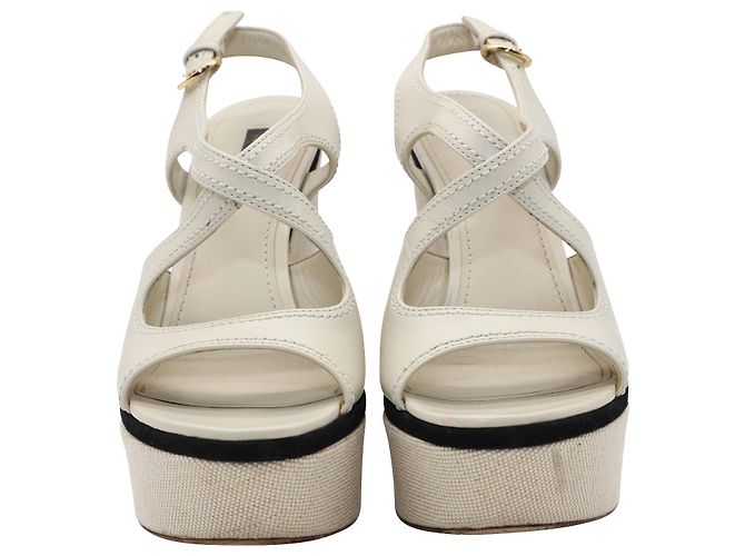 Zeppa Louis Vuitton in pelle beige Bianco - vista 2
