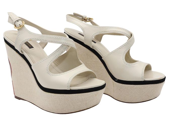 Zeppa Louis Vuitton in pelle beige Bianco - vista 3