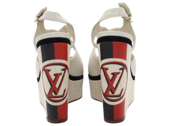 Zeppa Louis Vuitton in pelle beige Bianco - vista 4
