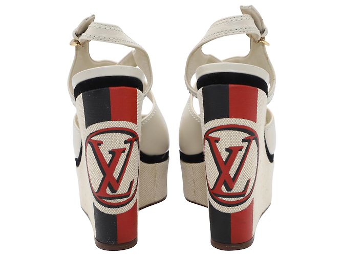 Zeppa Louis Vuitton in pelle beige Bianco - vista 5