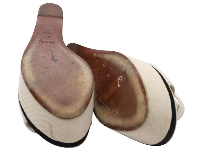 Zeppa Louis Vuitton in pelle beige Bianco - vista 6