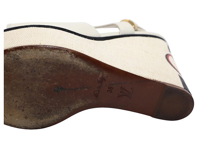 Zeppa Louis Vuitton in pelle beige Bianco - vista 8