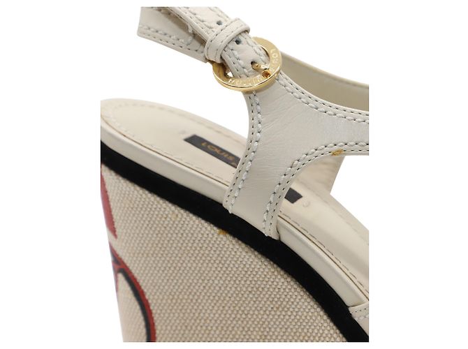 Zeppa Louis Vuitton in pelle beige Bianco - vista 9