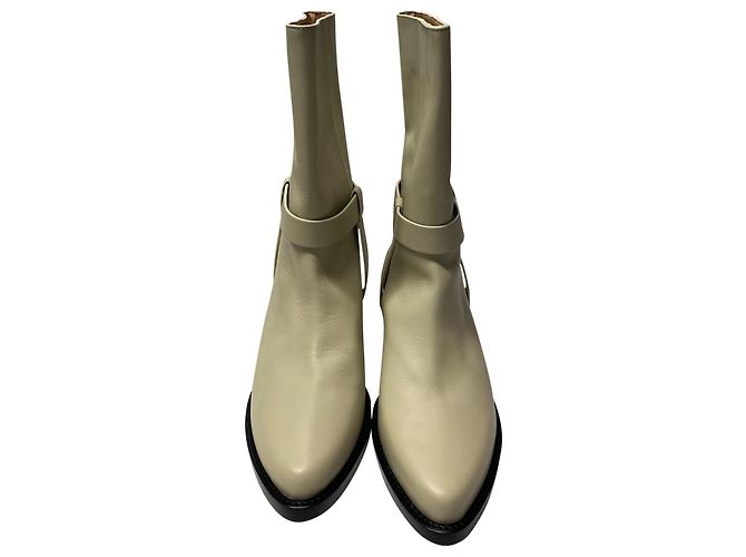Autre Marque Legres Stacked-Heel Biker Boot in White Leather - view 2
