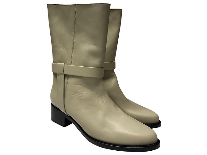 Autre Marque Legres Stacked-Heel Biker Boot in White Leather - view 3