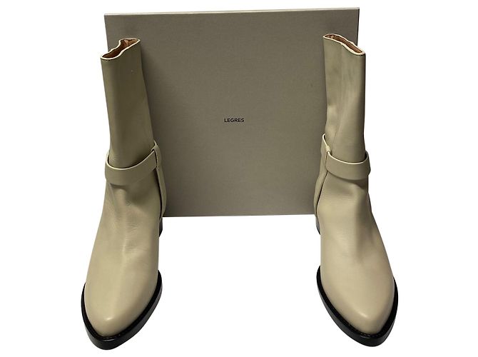 Autre Marque Legres Stacked-Heel Biker Boot in White Leather - view 7