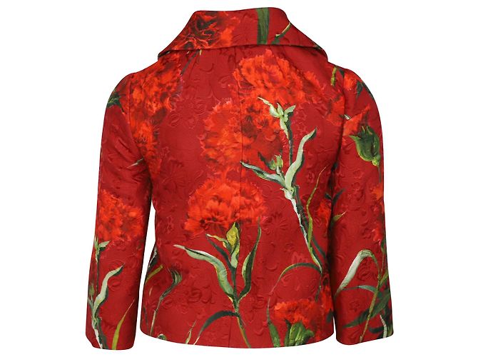 Dolce & Gabbana Blumen-Metallic-Brokatjacke aus roter Baumwolle - Ansicht 2