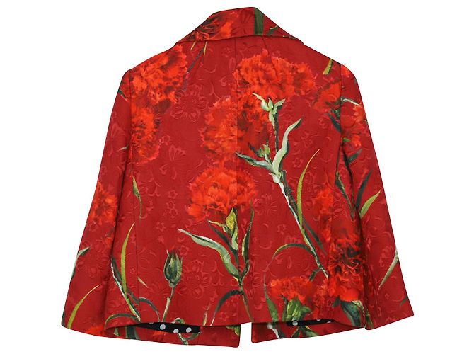 Dolce & Gabbana Blumen-Metallic-Brokatjacke aus roter Baumwolle - Ansicht 5