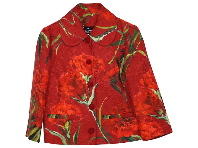 Dolce & Gabbana Blumen-Metallic-Brokatjacke aus roter Baumwolle - Ansicht 6