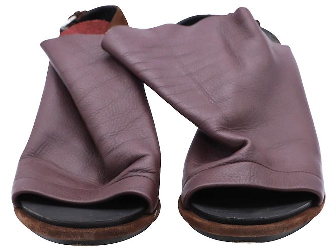 Mules Balenciaga Open Toe Slingback en cuero burdeos Roja - vista 2