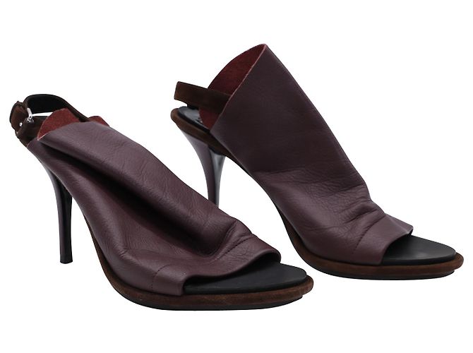 Mules Balenciaga Open Toe Slingback en cuero burdeos Roja - vista 3