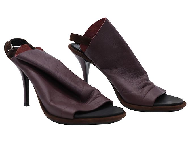 Mules Balenciaga Open Toe Slingback en cuero burdeos Roja - vista 4