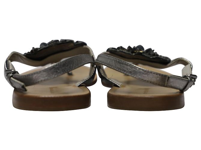 Vera Wang Sandali Piatti a T Bar con Strass Lavanda in Pelle Argento Metallico - vista 5