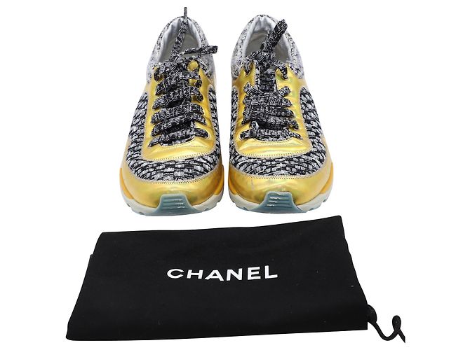 Tênis Chanel Tweed Lace Up em couro multicolorido Impressão em python - vista 11